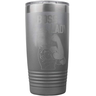 PlaqueMaker Personalized 20-oz Boss Lady Coffee Tumbler - Great for Women Who Lead, Manage, Operate and Run Companies and Organizations (Grey)