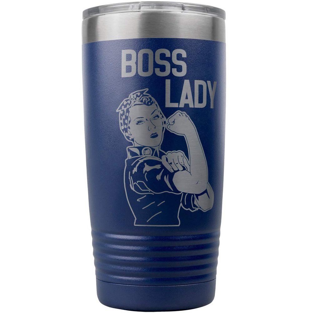 PlaqueMaker Personalized 20-oz Boss Lady Coffee Tumbler - Great for Women Who Lead, Manage, Operate and Run Companies and Organizations (Navy)