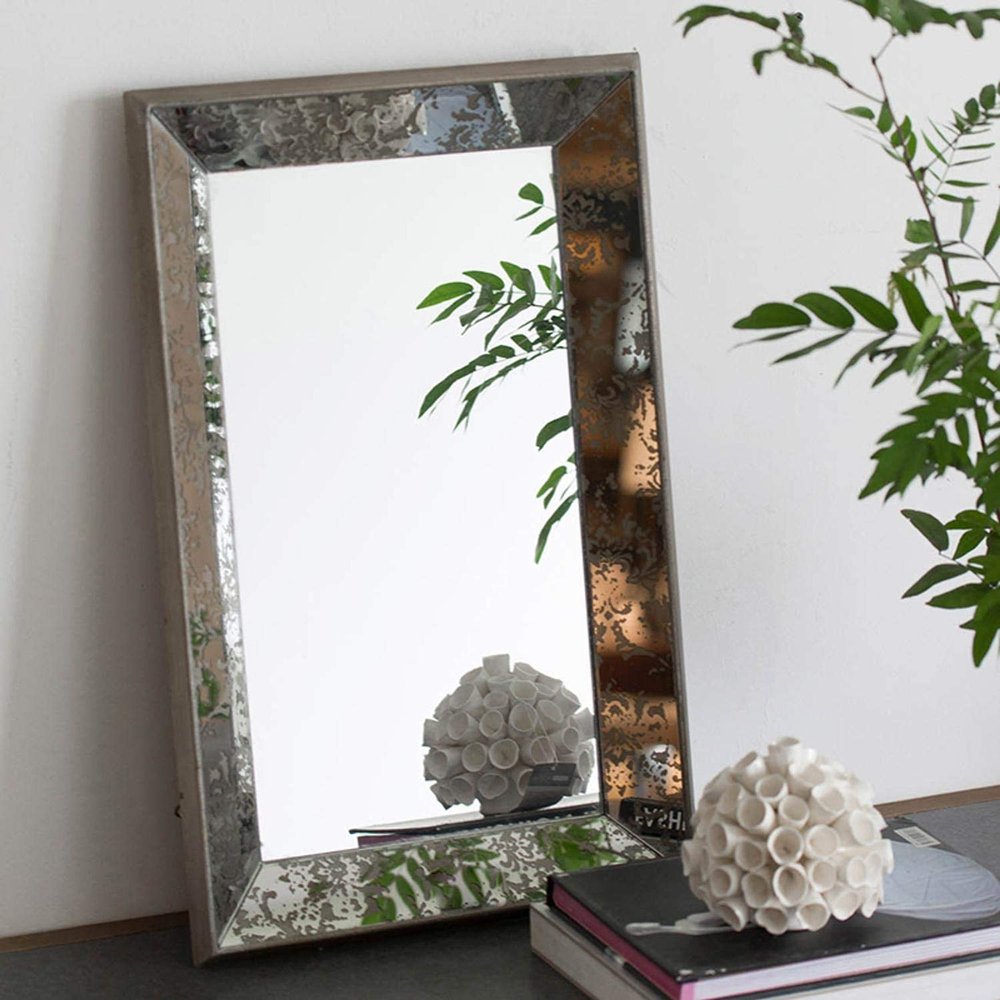 A & B Home 24" x 15.5" x 2" Dorthea Rectangular Wall Hanging Mirror Antique Vintage Accent Table Top Display Tray Centerpiece - Large