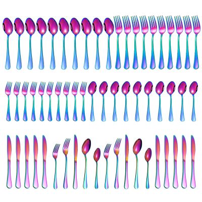 60 Pieces Rainbow Silverware set for 12, Compralo Colorful Stainless Steel Flatware Cutlery Set, Kitchen Utensils Set Include Knife Fork Spoon, Tableware Set With Titanium Plated, Dishwasher Safe
