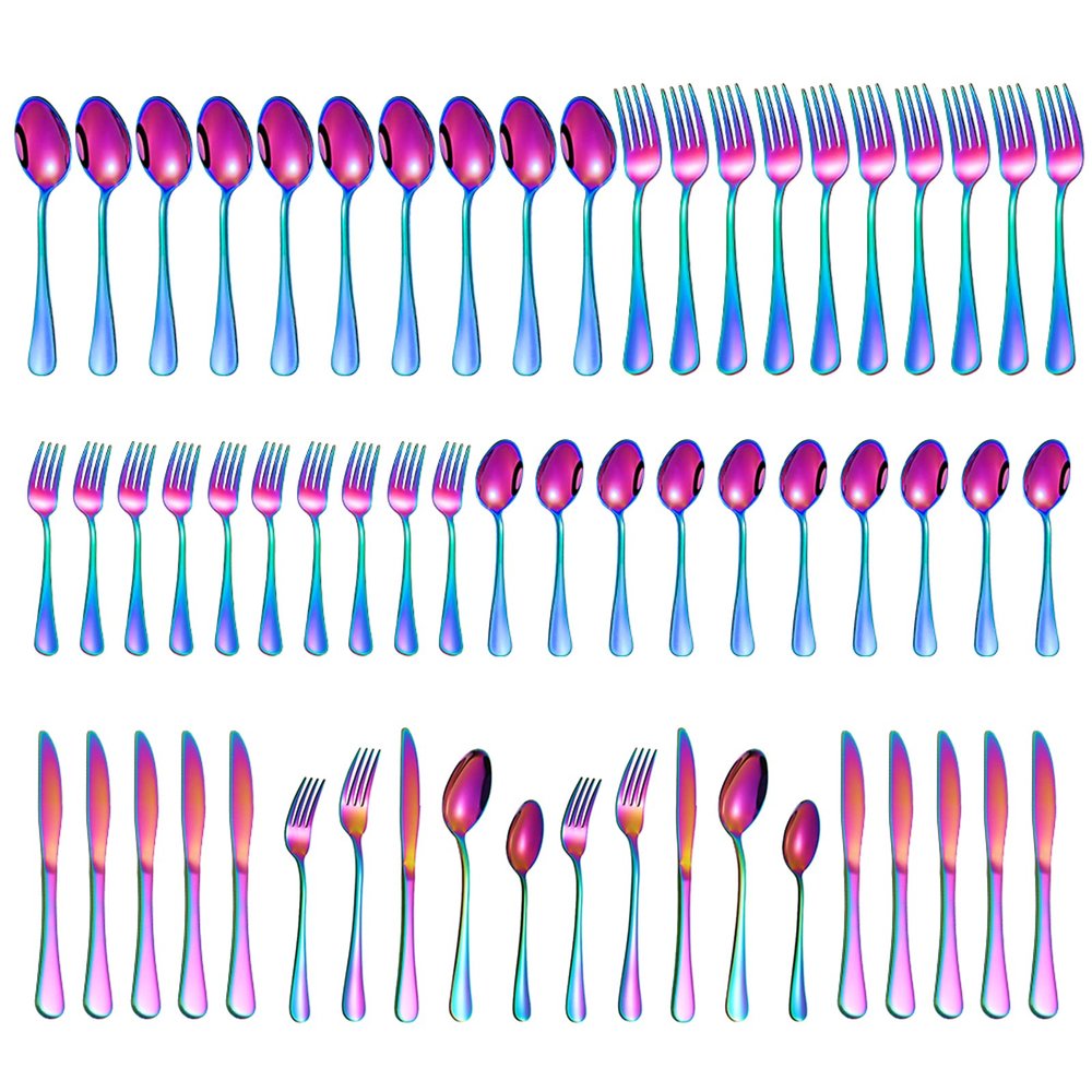 60 Pieces Rainbow Silverware set for 12, Compralo Colorful Stainless Steel Flatware Cutlery Set, Kitchen Utensils Set Include Knife Fork Spoon, Tableware Set With Titanium Plated, Dishwasher Safe