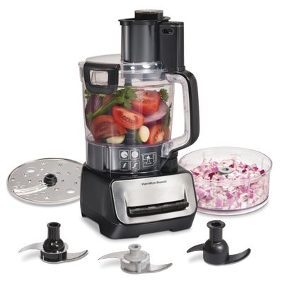 Hamilton Beach Stack & Snap Food Processor and Vegetable Chopper, Stainless Steel Blades, 14 Cup + 4-Cup Mini Bowls, 3-Speed 500 Watt Motor, Black (70585)