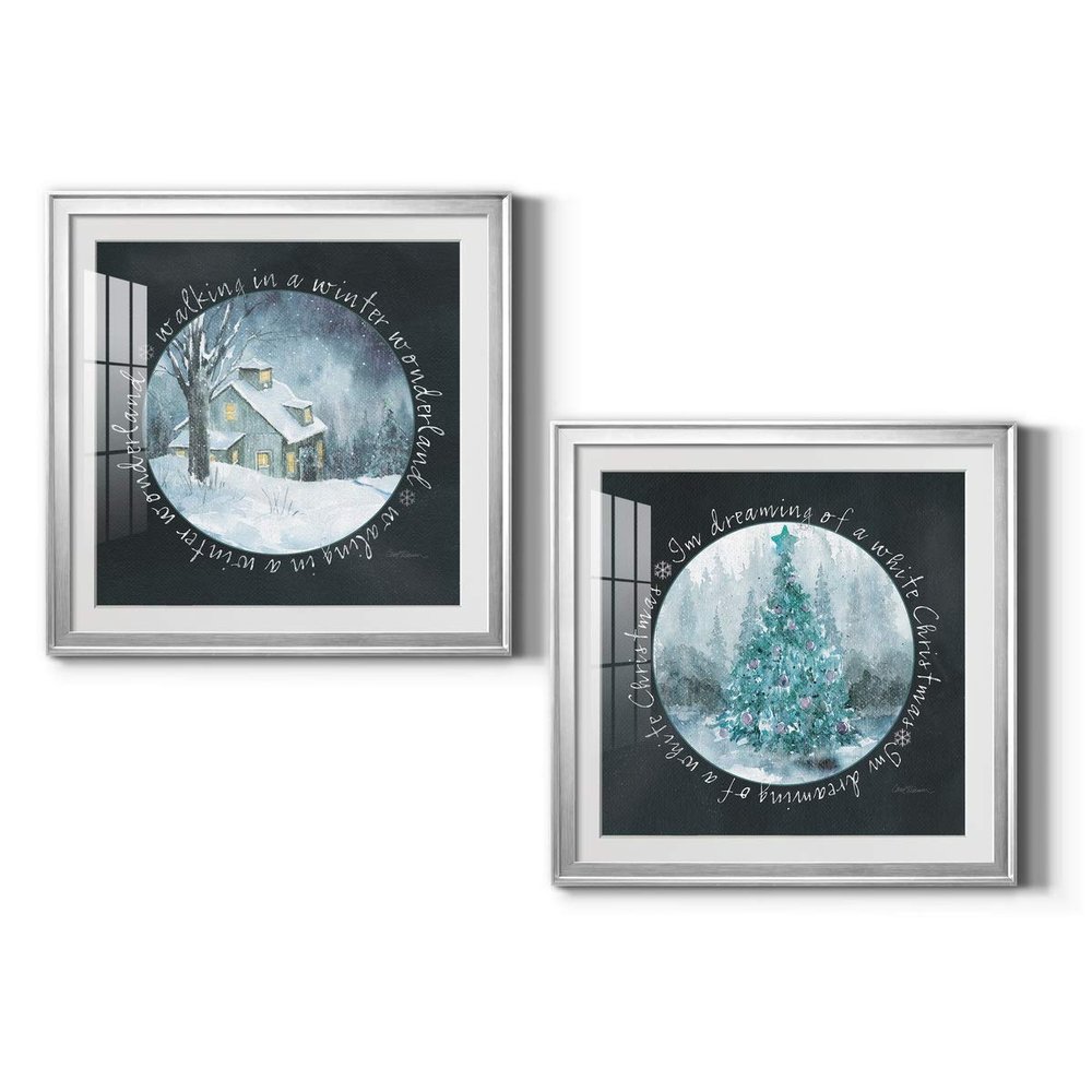 Renditions Gallery Christmas, Canvas Wall Art, Holiday Dcor, Christmas Carol, White Christmas, Chestnuts, Nutcracker, Rudolph, Nativity Winter Wonderland - Silver Framed 34X34