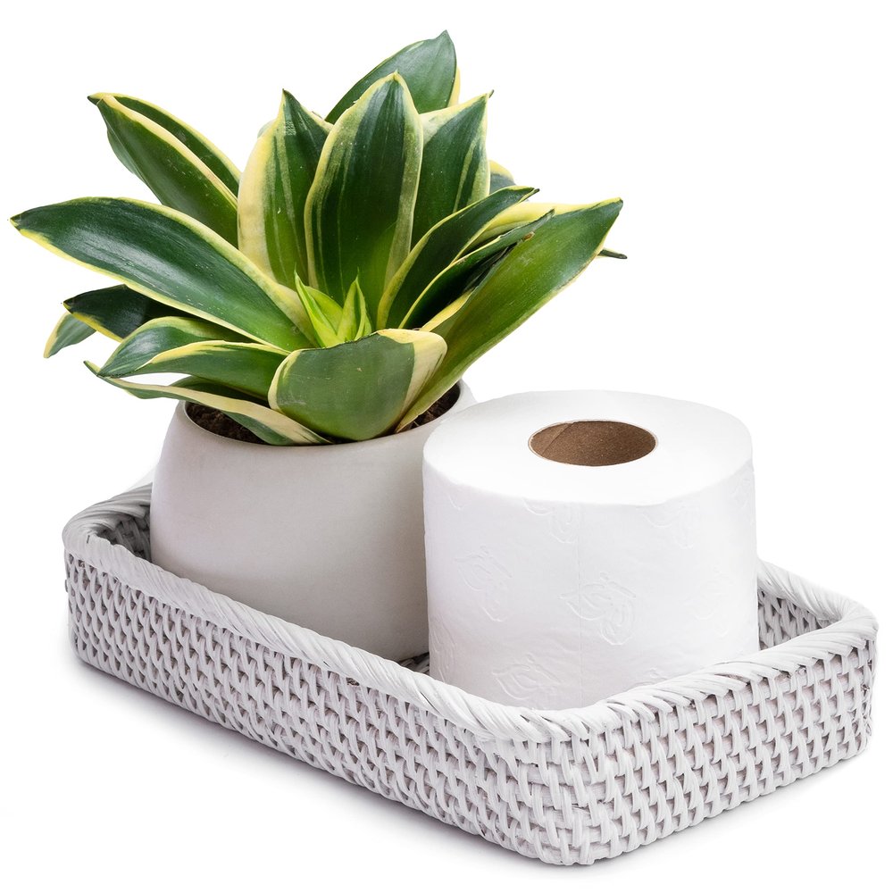 Towel Storage for Small Bathroom 10 in x 6 in White Toilet Paper Holder Storage Shower Basket Organizer for Kids Boho Baskets for Storage Cubes Tank Topper Basket (10 x 6 x 2 in, White Wash)