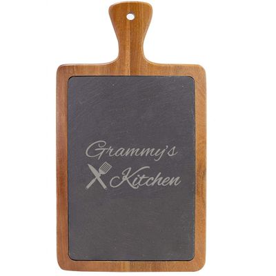 Grammy's Kitchen - 13 1/4-inch x 7-inch Acacia Wood Slate Slab Cutting Board with 3-inch Wooden Handle