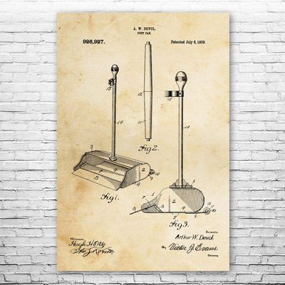 Dustpan & Handle Poster Print, Housekeeper Gift, Dustpan Blueprint, Broom Closet Art, School Janitor, Custodian Gifts Vintage Paper (13 inch x 19 inch)