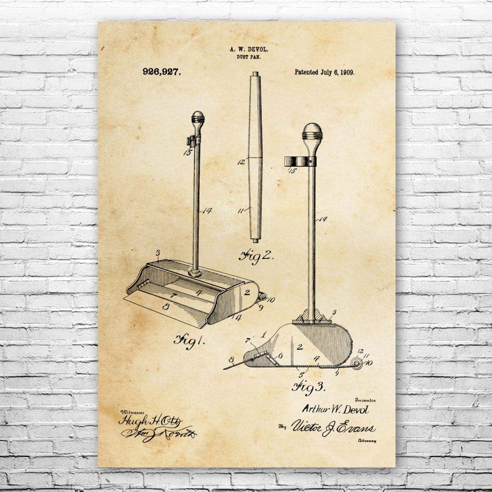 Dustpan & Handle Poster Print, Housekeeper Gift, Dustpan Blueprint, Broom Closet Art, School Janitor, Custodian Gifts Vintage Paper (13 inch x 19 inch)