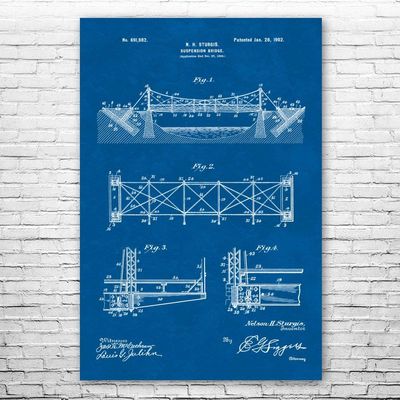 Suspension Bridge Poster Print, Structural Engineer, Architect Gift, Bridge Blueprint, Office Wall Art, Engineering Gift Blueprint (20 inch x 30 inch)