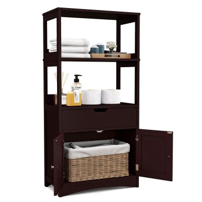 GLACER Large Bathroom Floor Cabinet, Freestanding Multipurpose Storage Cabinet with Drawer, 2 Open Shelves and Cupboard, Excellent for Bathroom, Kitchen or Living Room, 24 x 13 x 48 inches (Espresso)