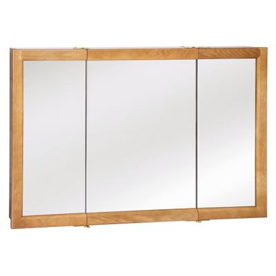 Design House Richland Medicine Cabinet, Fully Assembled, Wall Mounted, 3 Mirrored Doors, Wood Frame, Oak Finish, 48 in x 4.75 in x 30 in, 530584-NOK