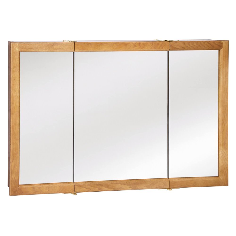 Design House Richland Medicine Cabinet, Fully Assembled, Wall Mounted, 3 Mirrored Doors, Wood Frame, Oak Finish, 48 in x 4.75 in x 30 in, 530584-NOK
