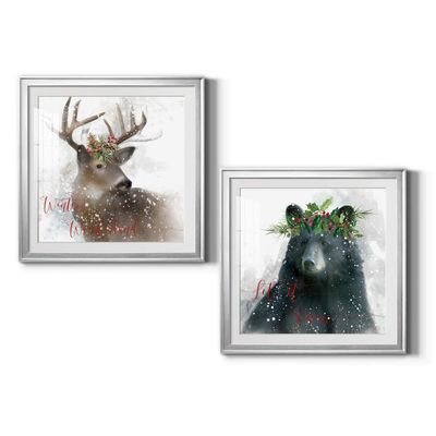 Renditions Gallery Christmas, Canvas Wall Art, Holiday Dcor, Christmas Carol, White Christmas, Chestnuts, Nutcracker, Rudolph, Nativity Winter Wonderland Deer - Silver Framed 34X34