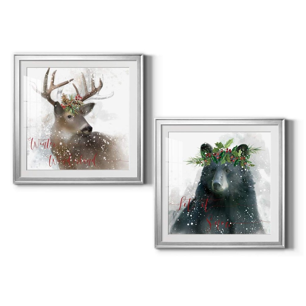 Renditions Gallery Christmas, Canvas Wall Art, Holiday Dcor, Christmas Carol, White Christmas, Chestnuts, Nutcracker, Rudolph, Nativity Winter Wonderland Deer - Silver Framed 34X34