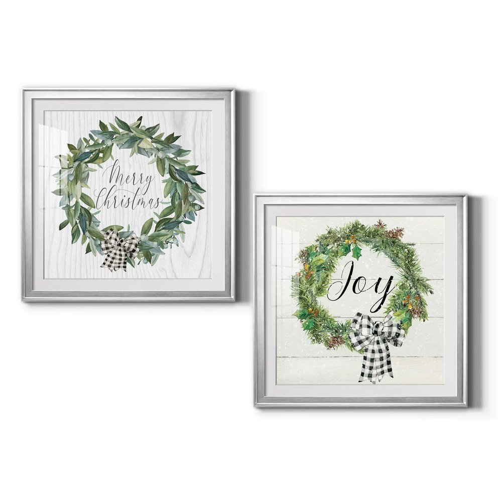 Renditions Gallery Christmas, Canvas Wall Art, Holiday Dcor, Christmas Carol, White Christmas, Chestnuts, Nutcracker, Rudolph, Nativity Snowberry Wreath - Silver Framed 34X34