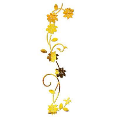 LELE LIFE Flower Vine Acrylic Mirror Wall Stickers, Elegant Mirror Setting Wall Sticker, Wall Sticky Mirror Wall Decoration for Home Living Room Bedroom Decor, Gold