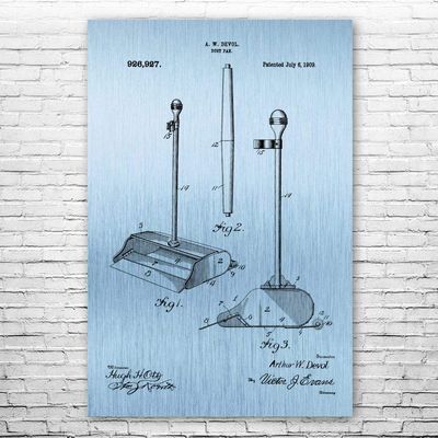 Dustpan & Handle Poster Print, Housekeeper Gift, Dustpan Blueprint, Broom Closet Art, School Janitor, Custodian Gifts Blue Steel (20 inch x 24 inch)