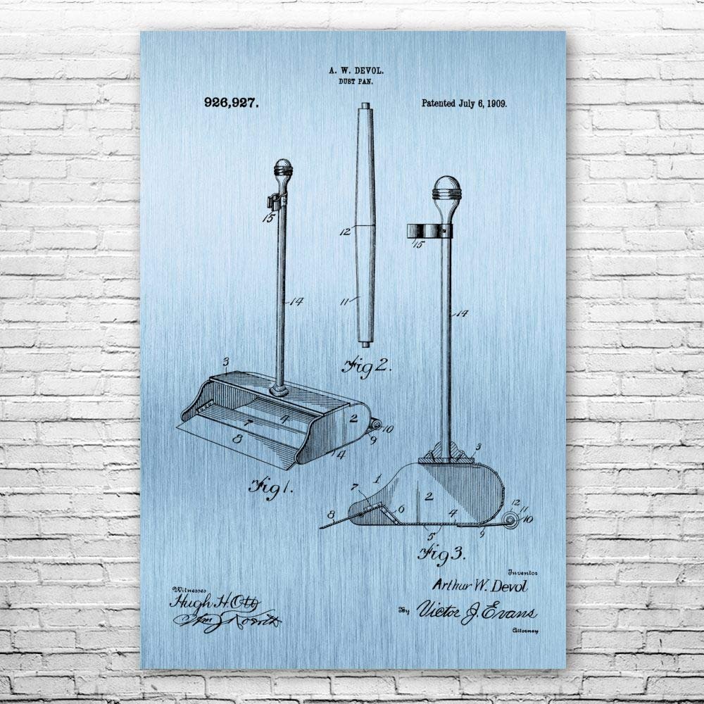 Dustpan & Handle Poster Print, Housekeeper Gift, Dustpan Blueprint, Broom Closet Art, School Janitor, Custodian Gifts Blue Steel (20 inch x 24 inch)