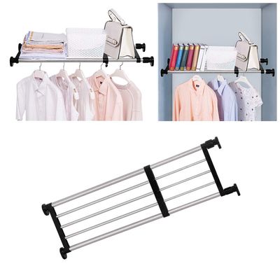 BAOYOUNI Adjustable Shelving Expandable Closet Shelves Tension Rod Clothes Hanger Storage Rack DIY Cabinet Wardrobe Kitchen Bathroom Divider Separator Organizer, Black, 2 Pack