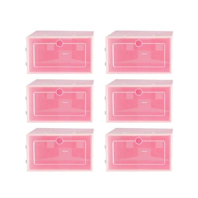 Cabilock 6pcs Transparent Pink Shoe Box Stackable Foldable Storage Shoe Box Clear Plastic Shoe Boxes Shoes Boxes for Home Room Sneakers High Heels Slippers