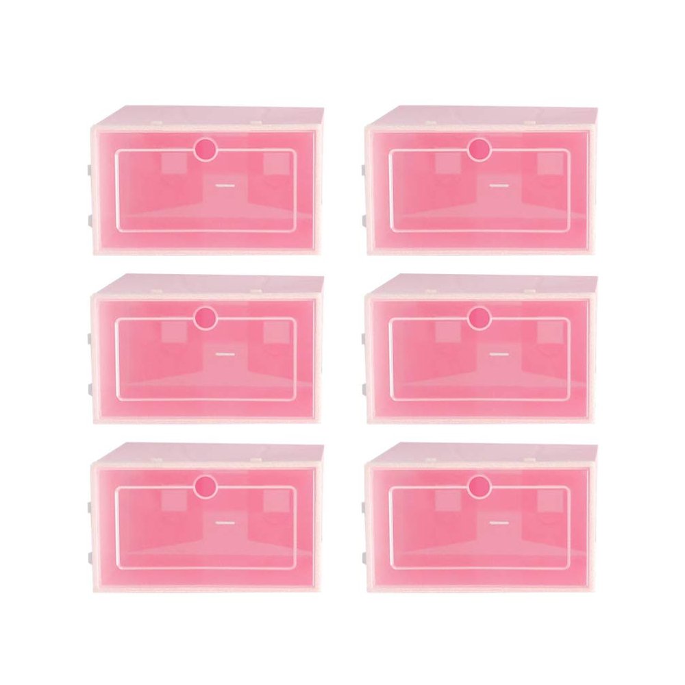 Cabilock 6pcs Transparent Pink Shoe Box Stackable Foldable Storage Shoe Box Clear Plastic Shoe Boxes Shoes Boxes for Home Room Sneakers High Heels Slippers
