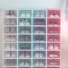 Cabilock 6pcs Transparent Pink Shoe Box Stackable Foldable Storage Shoe Box Clear Plastic Shoe Boxes Shoes Boxes for Home Room Sneakers High Heels Slippers view 2