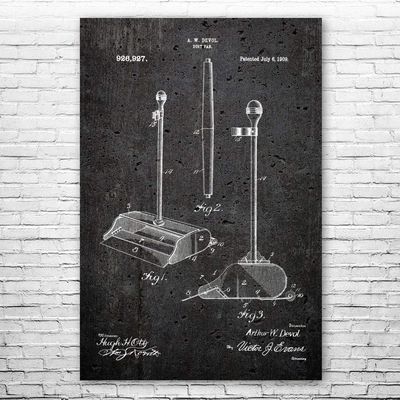 Dustpan & Handle Poster Print, Housekeeper Gift, Dustpan Blueprint, Broom Closet Art, School Janitor, Custodian Gifts Dark Concrete (20 inch x 24 inch)