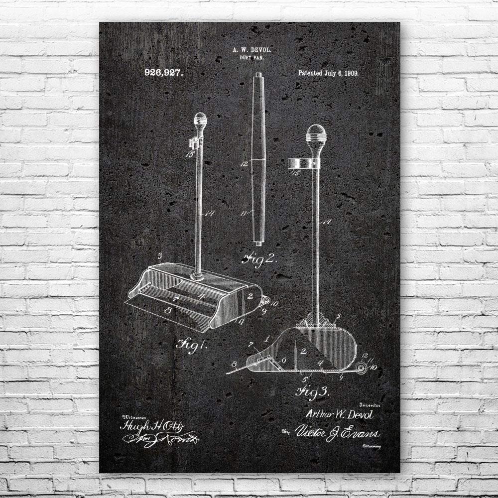 Dustpan & Handle Poster Print, Housekeeper Gift, Dustpan Blueprint, Broom Closet Art, School Janitor, Custodian Gifts Dark Concrete (20 inch x 24 inch)