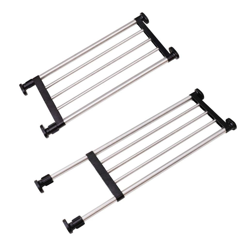BAOYOUNI Adjustable Closet Shelf Expandable Shelves Tension Rod Hanger Space Saving Storage Rack Organizer Divider for Wardrobe, Cupboard, Kitchen, Bathroom Use, Black, 2 Pack