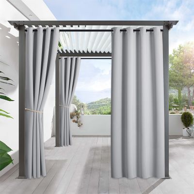 RYB HOME Outdoor Curtains for Patio - Blackout Waterproof Indoor Outdoor Solar Curtains for Gazebo Bed Balcony Yard Screen Porch Window, 52 inch Width x 84 inch Length, 1 Panel, Light Grey