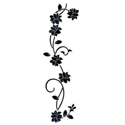 LELE LIFE Black Acrylic Mirror Wall Sticker, Flower Vine Decorative Sticker for Home Living Room Bedroom Decor, Wall Sticky Decoration