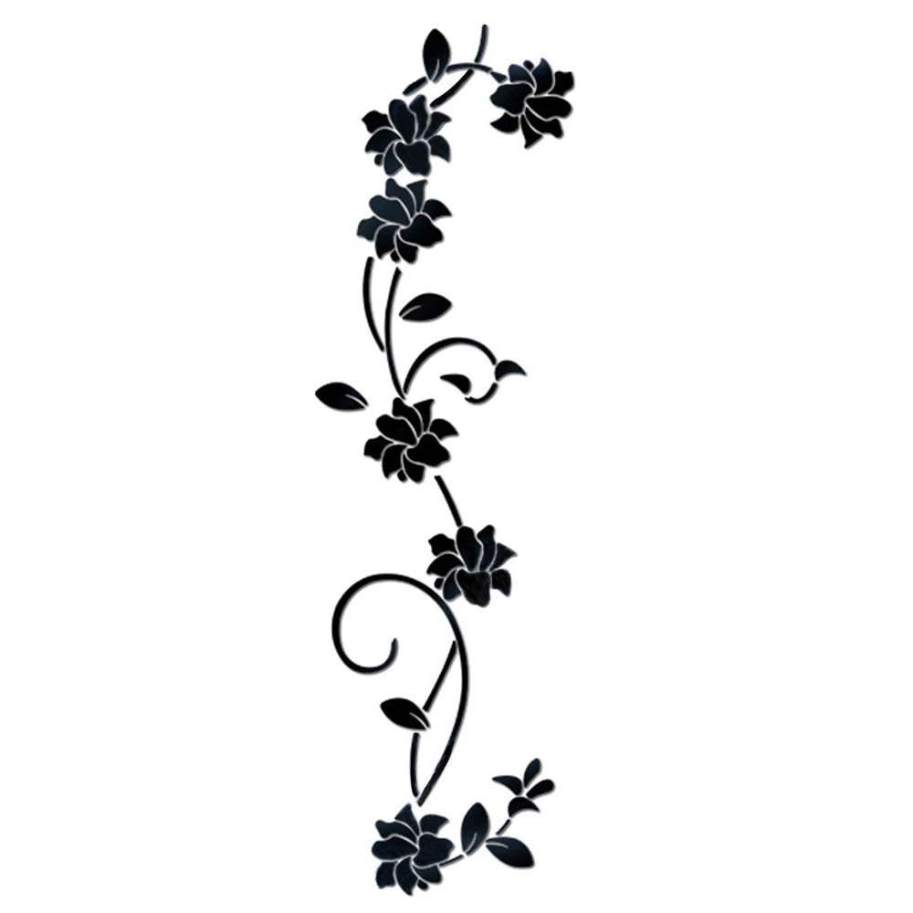 LELE LIFE Black Acrylic Mirror Wall Sticker, Flower Vine Decorative Sticker for Home Living Room Bedroom Decor, Wall Sticky Decoration