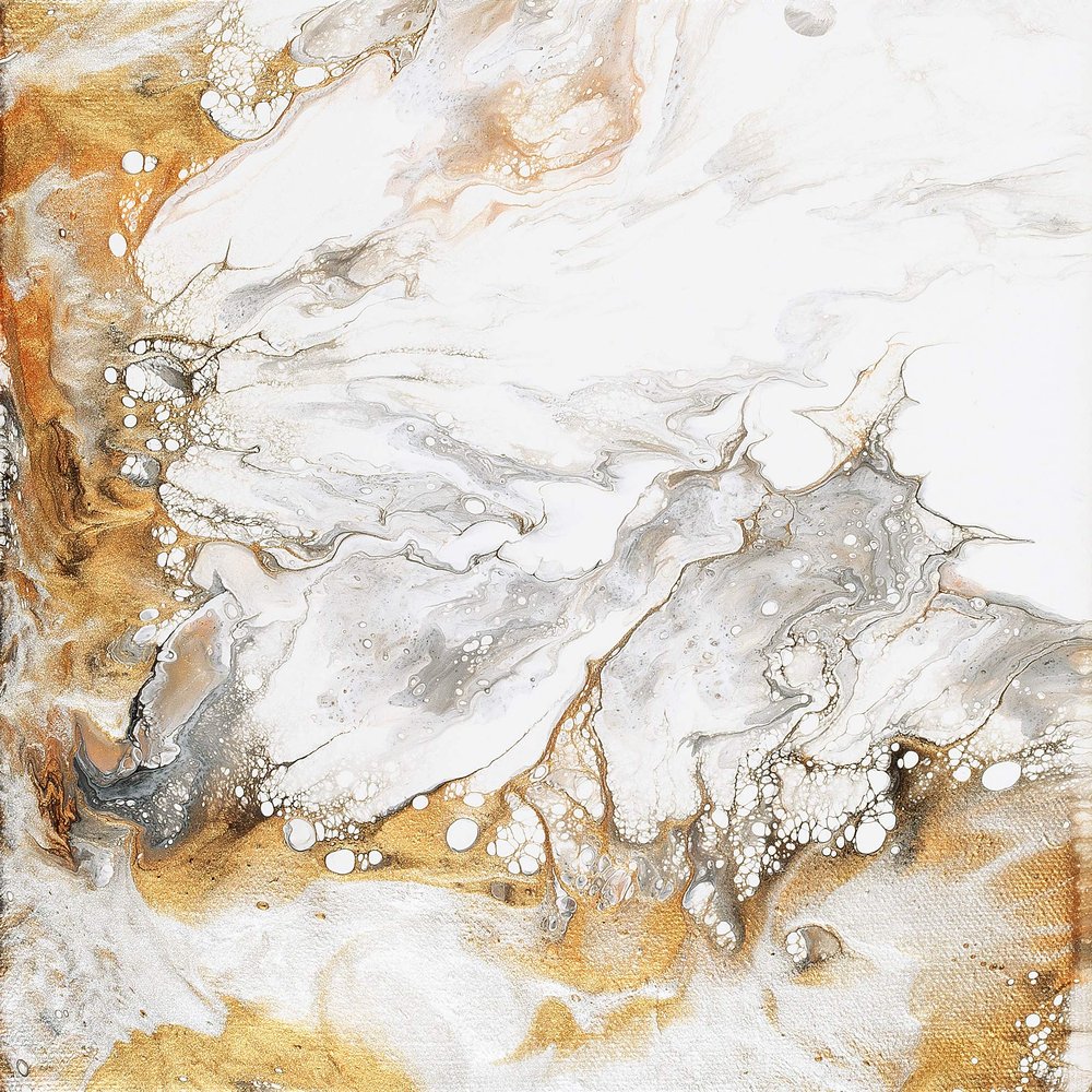 10x10 Original Acrylic Pour Painting on Canvas, White Stone Metallics