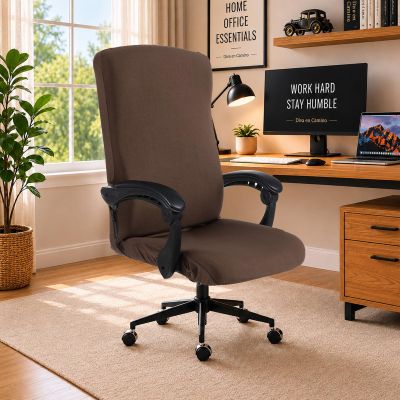 DIVA EN CAMINO DEC Universal Stretch Office Chair Cover with Durable Zipper, Soft Slipcover for Desk or High Back Chair, Mocha