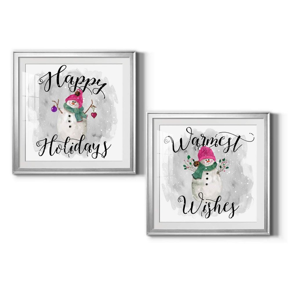 Renditions Gallery Christmas, Canvas Wall Art, Holiday Dcor, Christmas Carol, White Christmas, Chestnuts, Nutcracker, Rudolph, Nativity Snowman Happy Holidays - Silver Framed 34X34