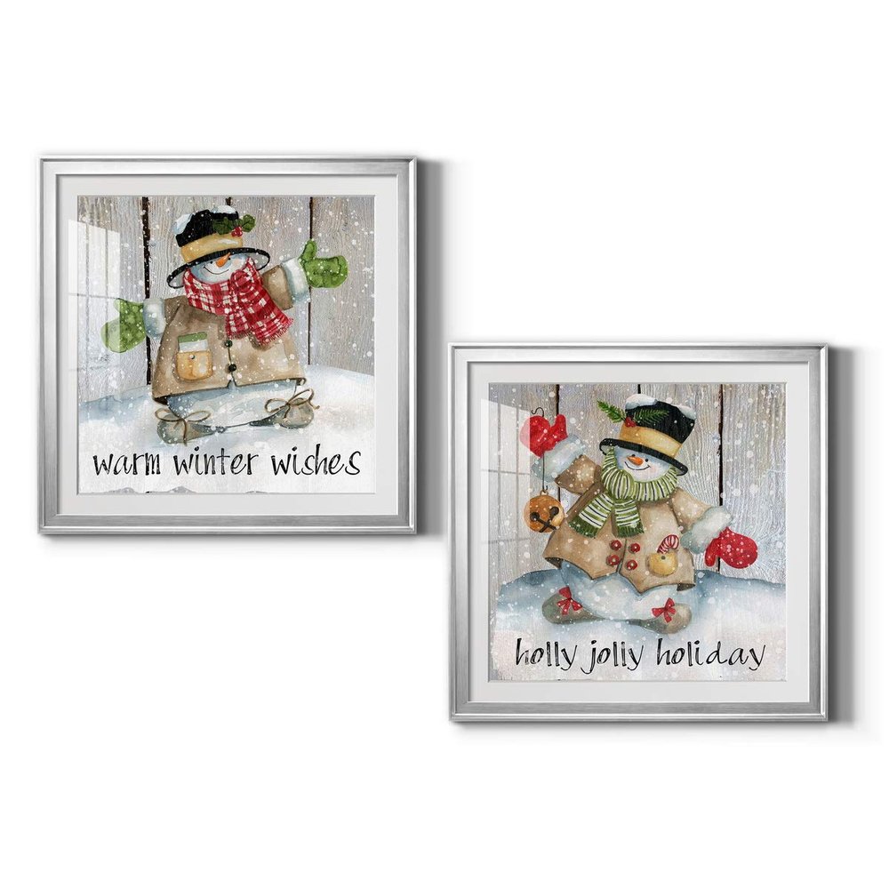 Renditions Gallery Christmas, Canvas Wall Art, Holiday Dcor, Christmas Carol, White Christmas, Chestnuts, Nutcracker, Rudolph, Nativity Winter Wishes Snowman - Silver Framed 34X34
