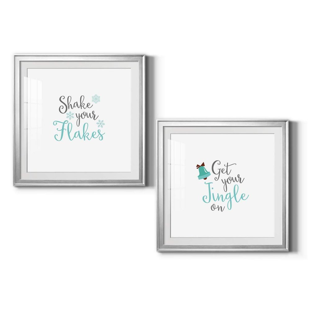 Renditions Gallery Christmas, Canvas Wall Art, Holiday Dcor, Christmas Carol, White Christmas, Chestnuts, Nutcracker, Rudolph, Nativity Shake Your Flakes - Silver Framed 34X34