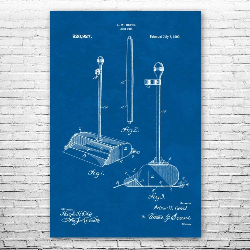 Dustpan & Handle Poster Print, Housekeeper Gift, Dustpan Blueprint, Broom Closet Art, School Janitor, Custodian Gifts Blueprint (13 inch x 19 inch)