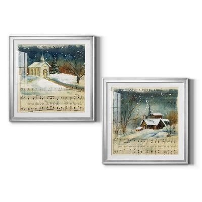 Renditions Gallery Christmas, Canvas Wall Art, Holiday Dcor, Christmas Carol, White Christmas, Chestnuts, Nutcracker, Rudolph, Nativity Silent Night - Silver Framed 34X34
