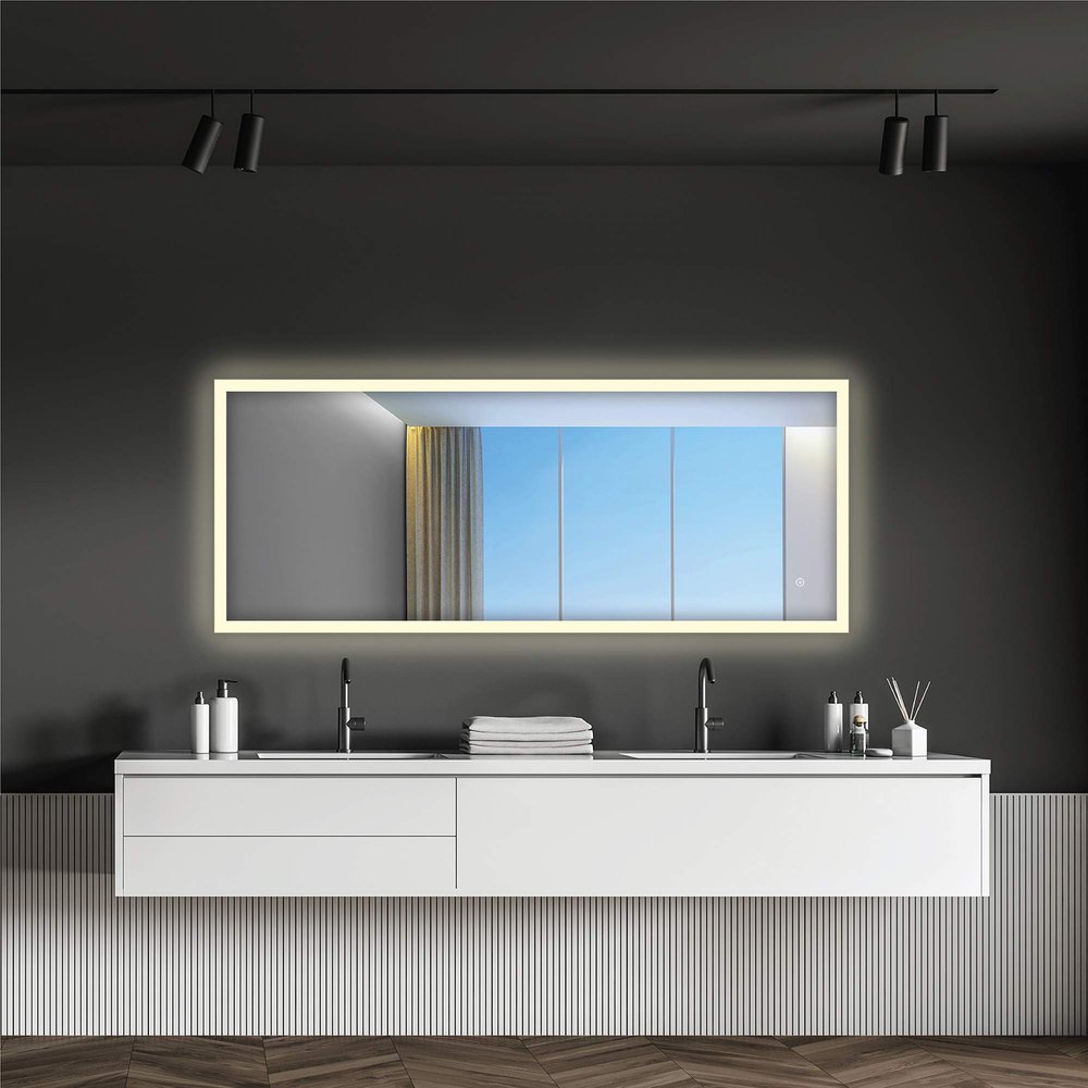 24X60 Rectangle Aluminum Mirror with Framed LED with Features