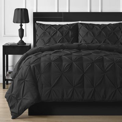 luxuriousdeals Pinch Pleated 4 Piece Solid 800 TC Egyptian Cotton Pintuck Style Double Needle Stitching Comforter Set - 1 Comforter, 1 Duvet Cover & 2 Pillow Shams Black Twin XL