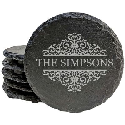 A Touch of Elegance: Personalized Slate Coasters with Family Monogram - Round Slate - Set of 8