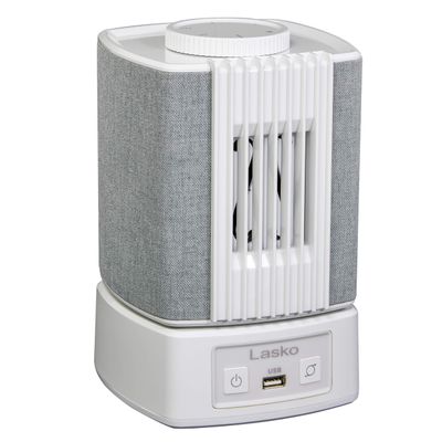 Lasko SlumberBreeze 2-in-1 Small Table Fan and White Noise Machine for Better Sleep in the Bedroom and Focus in the Home Office, SB101, White