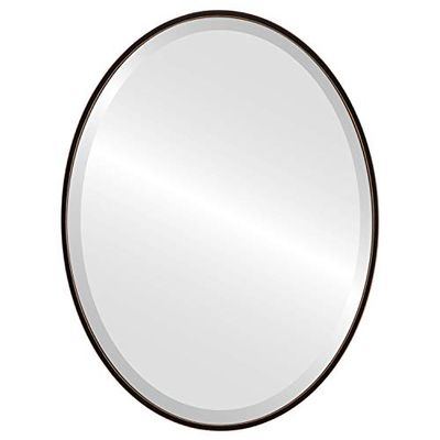 OVALCREST - Oval Wooden Beveled Wall Mirror for Home Decor, Bathroom, Vanity, Bedroom, Living Room, Hallway - Rubbed Black - 24.6x30.6 Outside Dimensions - Singapore Style