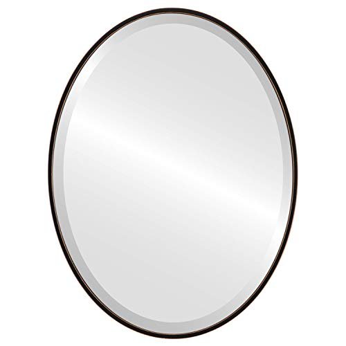 OVALCREST - Oval Wooden Beveled Wall Mirror for Home Decor, Bathroom, Vanity, Bedroom, Living Room, Hallway - Rubbed Black - 24.6x30.6 Outside Dimensions - Singapore Style