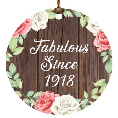 Designsify Christmas Tree Decoration, 106th Birthday Fabulous Since 1918, Circle Ornament A, Gifts for Anniversary Valentines Mom Mothers Fathers Day Party, to Men Women Him Her Friend Mom Dad