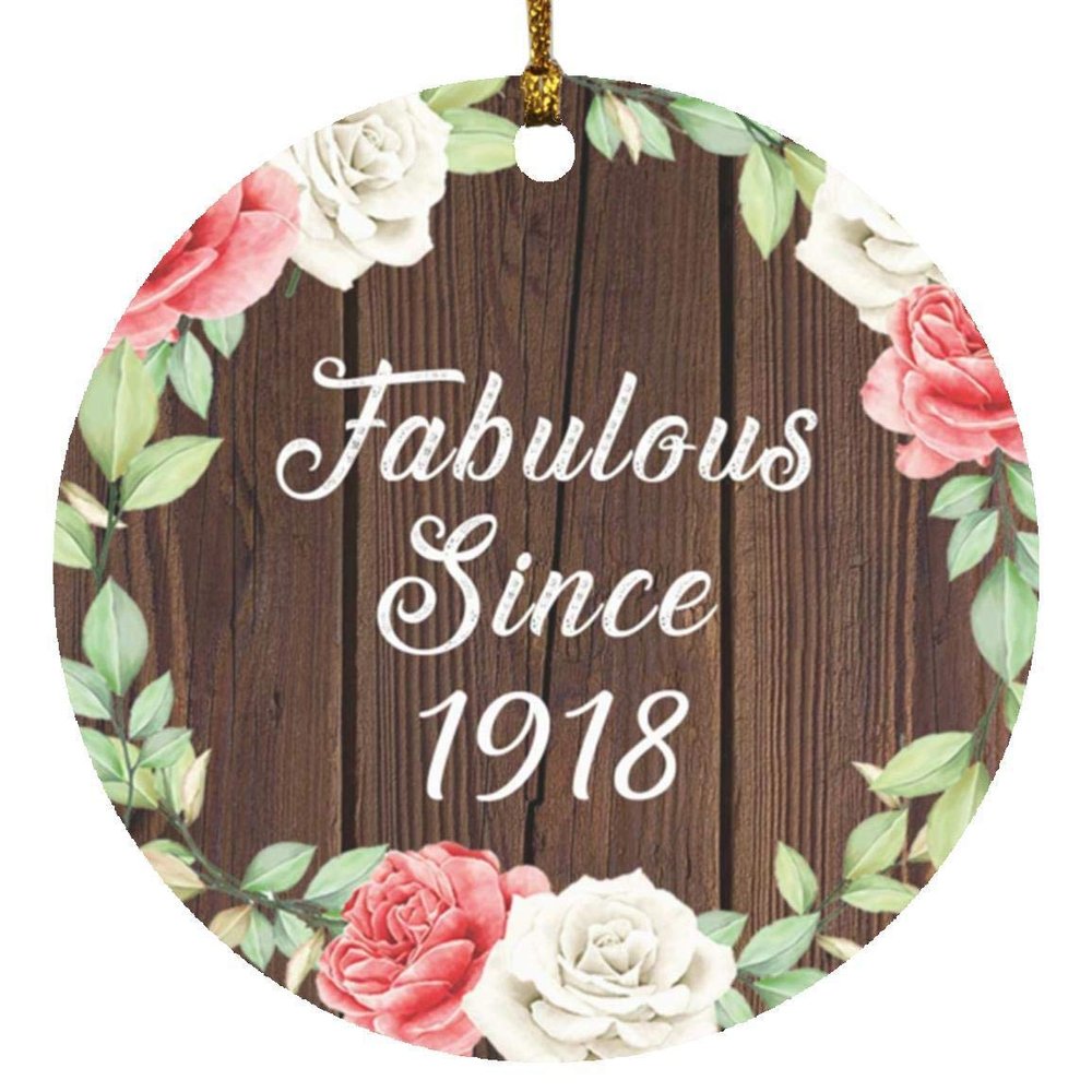 Designsify Christmas Tree Decoration, 106th Birthday Fabulous Since 1918, Circle Ornament A, Gifts for Anniversary Valentines Mom Mothers Fathers Day Party, to Men Women Him Her Friend Mom Dad