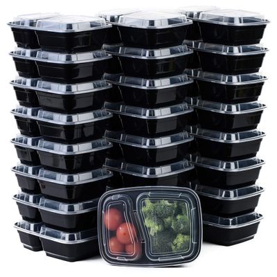 [300 Pack] 2 Compartment Microwavable Meal Prep Containers with Lids 36 oz, Reusable Bento Box, Food Storage Containers | BPA Free | Stackable | Lunch Boxes, Microwave/Dishwasher/Freezer Safe