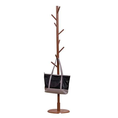 Multifunction Solid Wood Hanger Floor Standing Coat Rack Organizer Hanger Hook Stand for Coats Hats Scarves Clothes Handbags-brown