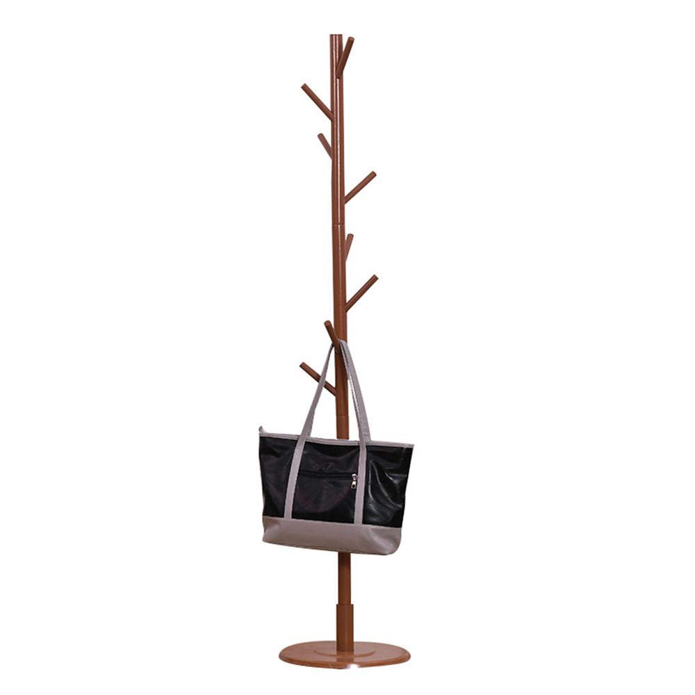 Multifunction Solid Wood Hanger Floor Standing Coat Rack Organizer Hanger Hook Stand for Coats Hats Scarves Clothes Handbags-brown