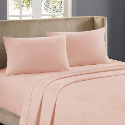 1000-Thread-Count 100% Egyptian Cotton Bed Sheet, 4-Pc Full XL Peach Solid Sheet Set Single Ply Long Staple Cotton Yarns, Sateen Weave, Fits Mattress Upto 21" Deep Pocket